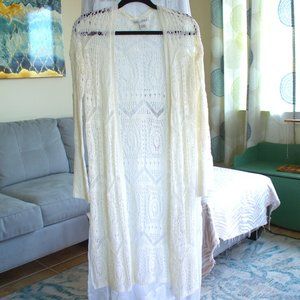 Long Cream Colored Knitted Cardigan | Swimsuit Coverup